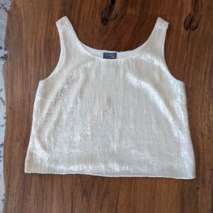 Lafayette 148 New York Ivory Sequin Silk Crop Tank Medium